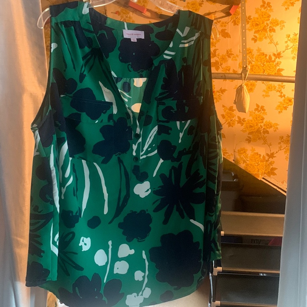 Blue, green and white floral tank top